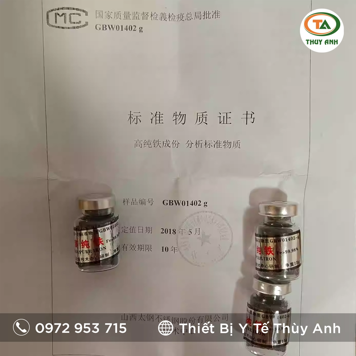 Mẫu sắt tiêu chuẩn 99.98% GBW01402f